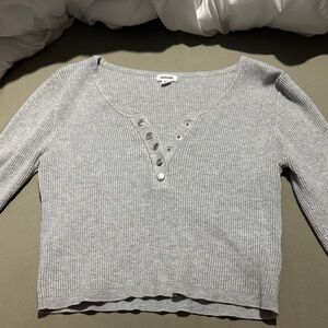 Garage Light Gray Ribbed Snap-Front Long Sleeve Tee